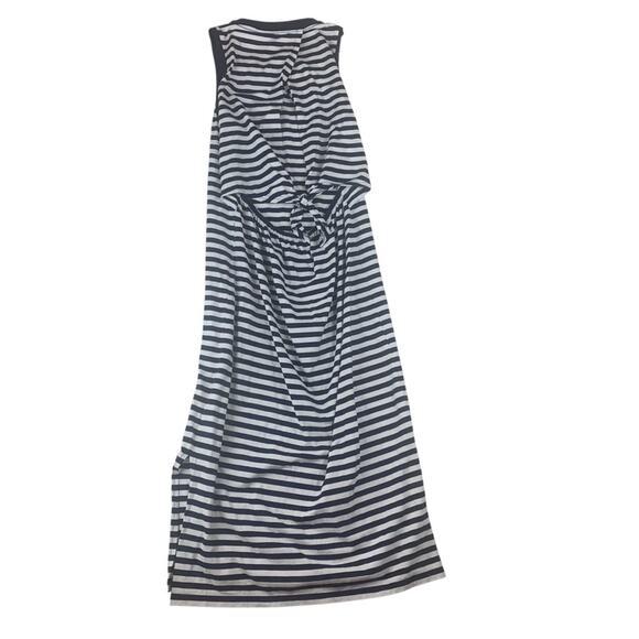 J. Crew women's small navy blue white stripe midi dress open tie back casual pre - Picture 2 of 7